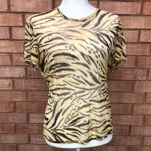 Le Foglie semi-sheer top Tiger pattern Eye-catching EUC Italy Medium